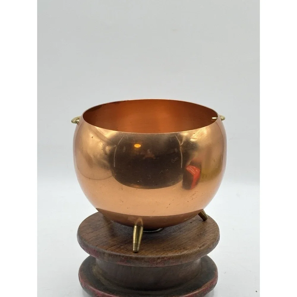 VINTAGE COPPERCRAFT GUILD COPPER CALDERON POT BASKET BRASS HANDLE TAUNTON MASS